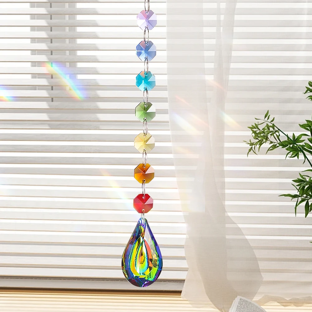 Crystal SunCatcher Hanging Light Catcher Pendant Light Catching Wind Chimes Rainbow Prism Window Drop Garden Tree Home Decor