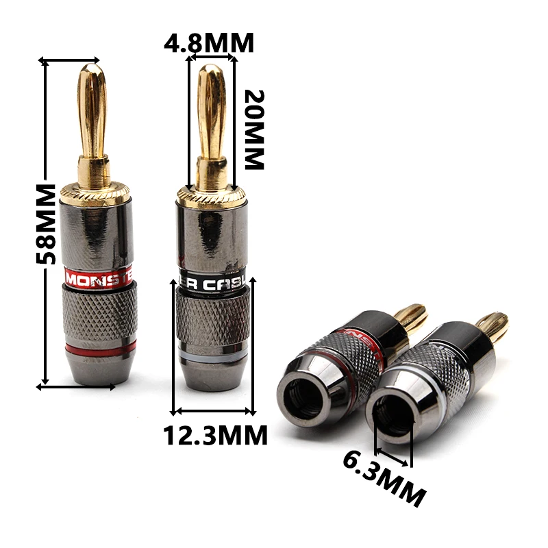 Fiche banane 24K en cuivre pur plaqué or 4mm, 8 pièces, adaptateur de haut-parleur Monster, connecteurs Audio