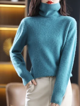 LHZSYY-suéter de invierno para mujer, 100% liso de Cachemira de visón, jerséis de punto con cuello alto, Jersey ajustado suave y cálido de manga larga para mujer, 23 colores