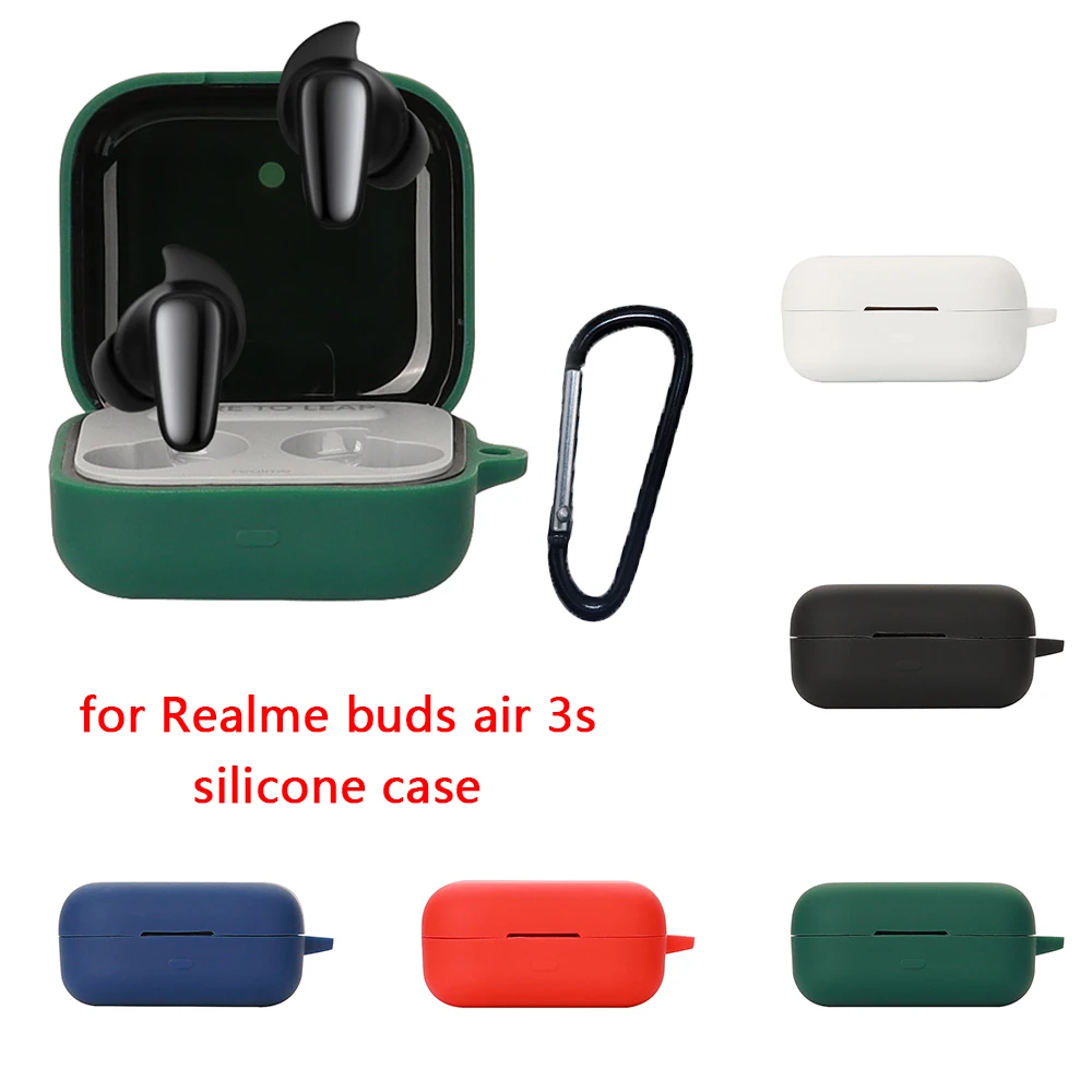 

Silicone Case For Realme buds air 3s Case Simple Solid Color Anti-drop Protect Earphone Cover Charging Box Case with Hook