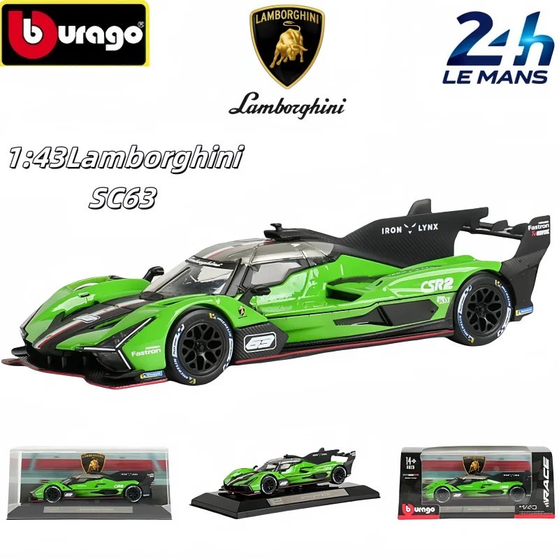 2024 New 24h Lemans Bburago 1:43 BMW M Hybird V8 Lamborghini SC63 Alloy Miniature Diecast Model Toy Model Car Kid Christmas Gift