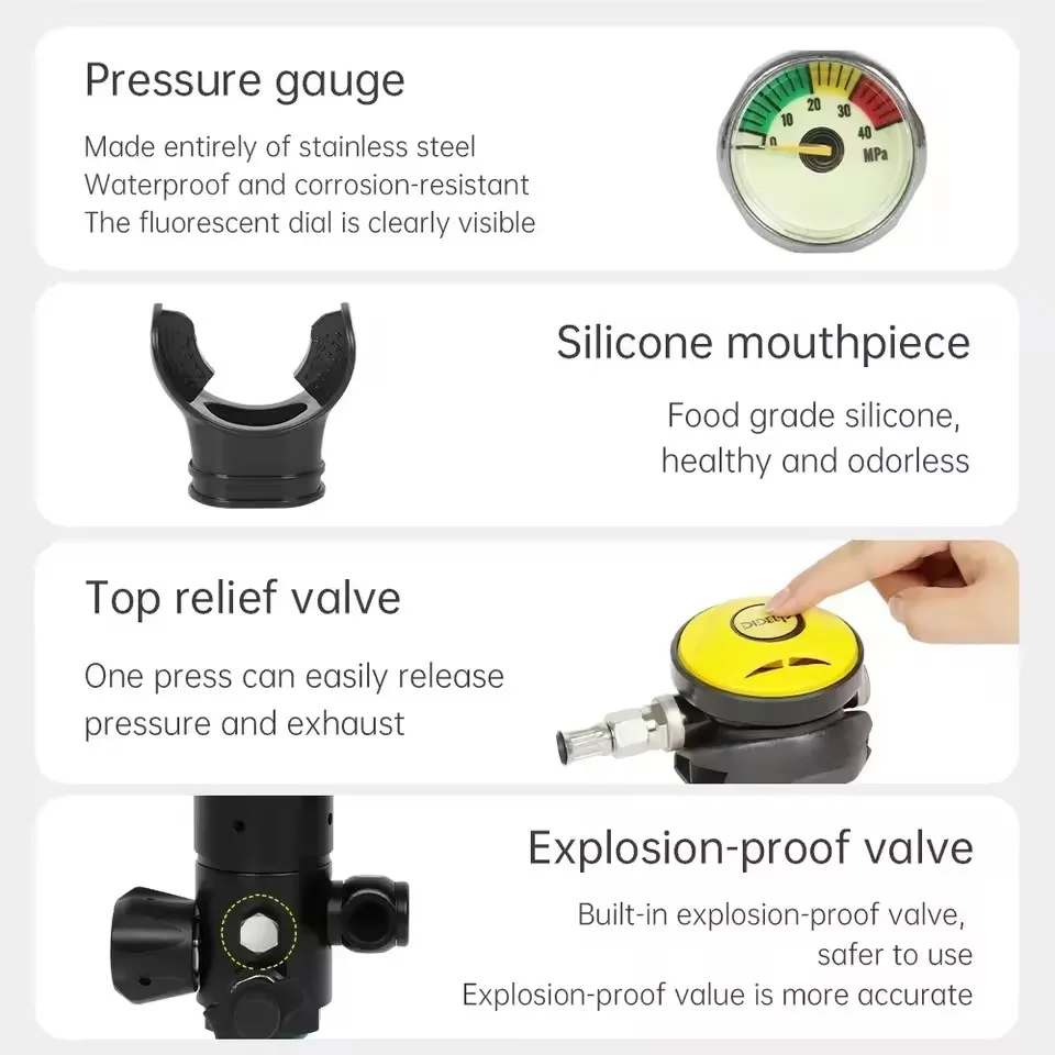 DIDEEP X4000Pro  Scuba Diving Oxygen Tank, Cylinder Set, Hand Pump, Snorkeling Breath, Aquatic Game Equipment, 1L