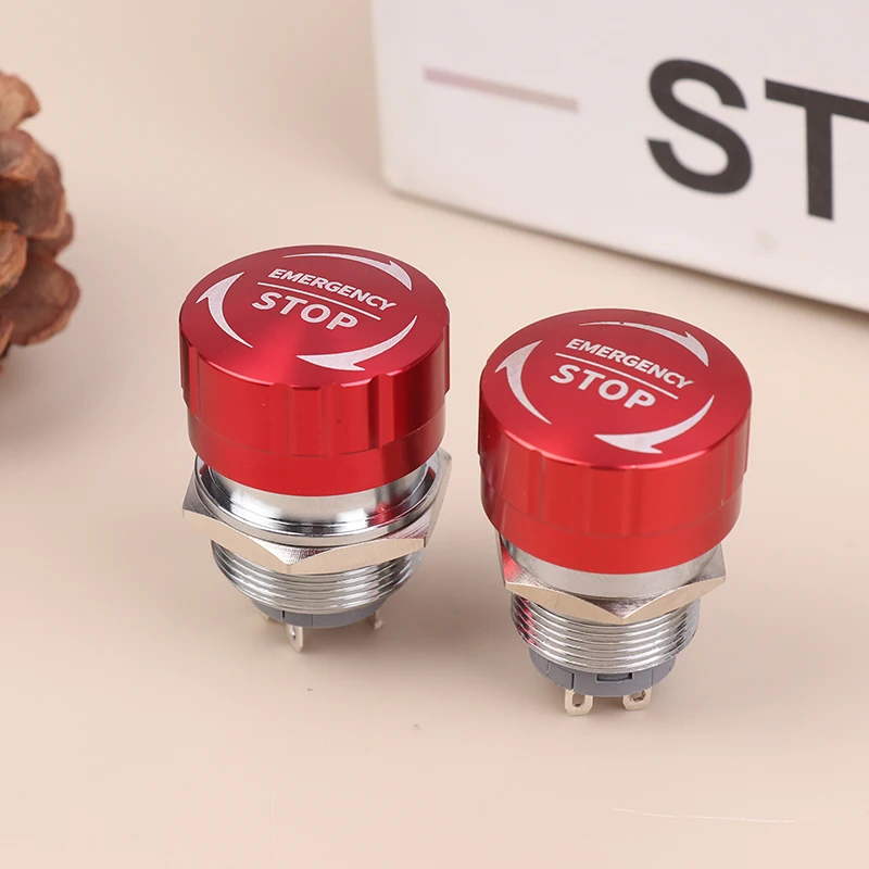 16/19/22mm 1NO1NC Metal Emergency Stop Buttons Switch Self-Locking Ultra Short Style Waterproof Power Emergency Stop Switch