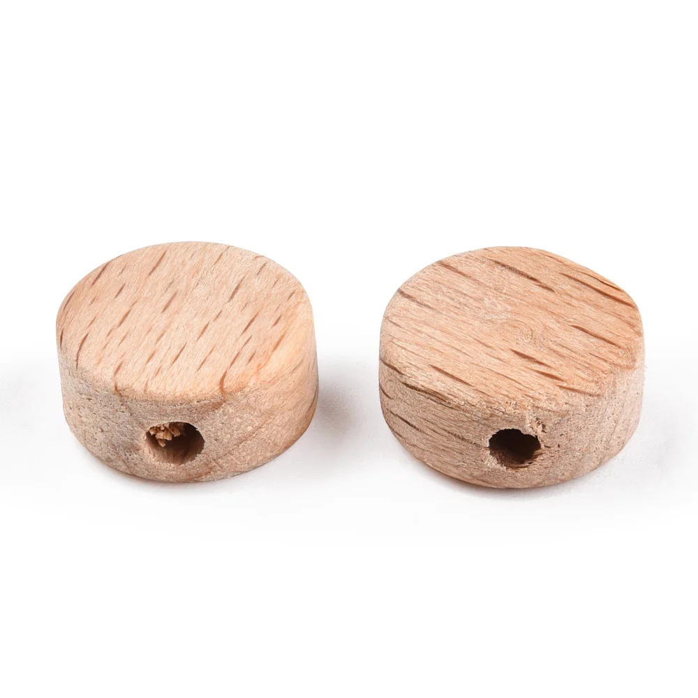 500Pcs Beech Wood Beads Flat Round Wooden Coin Disc Loose Spacer Beads for Jewelry Craft DIY Necklace Bracelet Decor 14~15x7mm