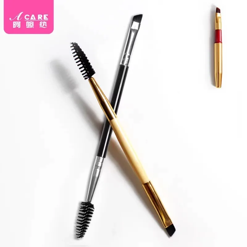 アイブロウブラシ/ダブルヘッド A1-斜めアイブロウパウダーブラシ カールスパイラルヘッド まつげカール兼用アイブロウブラシ グルーブラシ