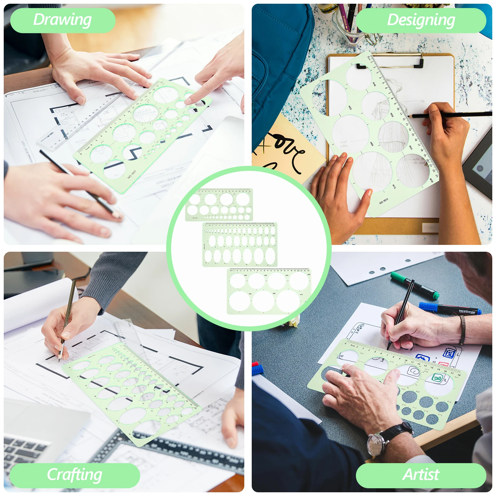 

3pcs Geometric Drawing Templates Multi-Functional Measuring Stencil Ruler For Students School Office Use Plastic Rulers