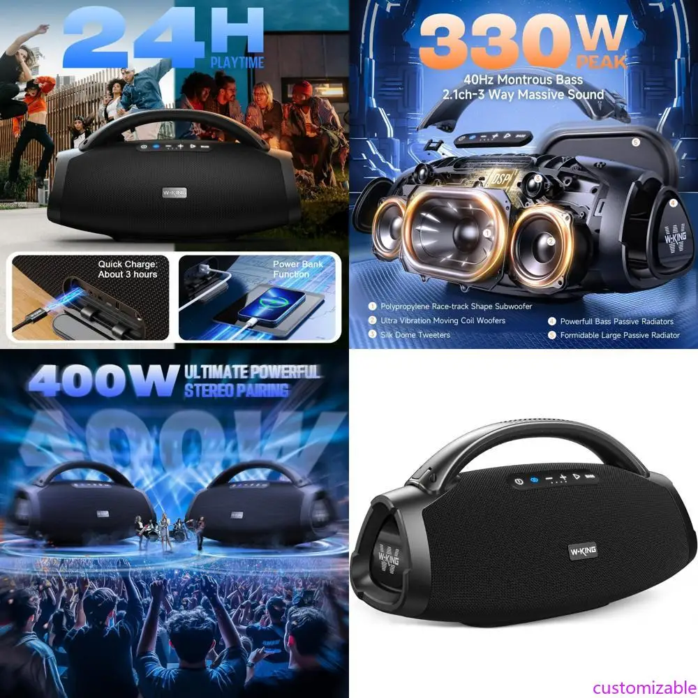 W-KING صندوق بوم عالي الحجم X20: قوة ذروة 330 وات، مضخم صوت 7.5 بوصة، قناة 2.1، مكبر صوت بلوتوث مقاوم للماء للجزء الخارجي