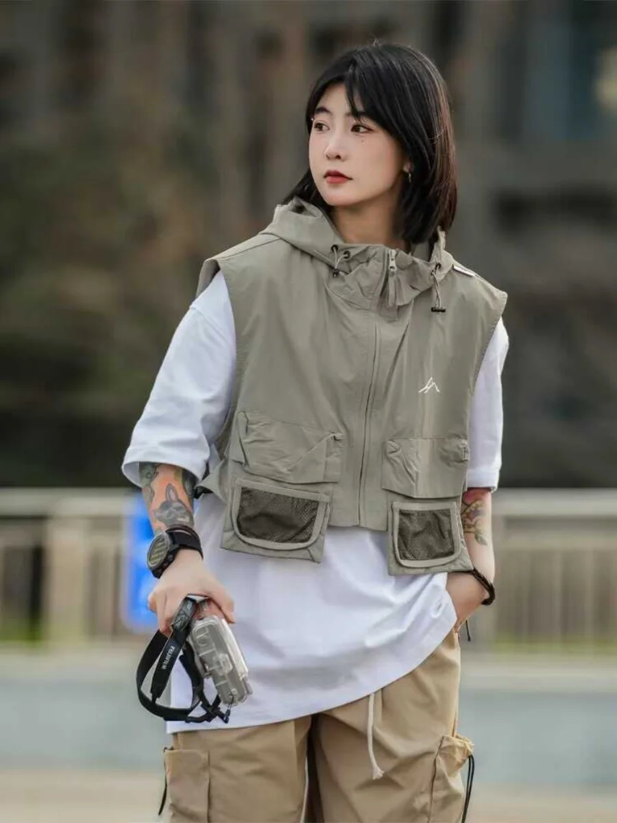 

Summer Outdoor Photoaphy Vest ex Hooded Tactical Functional f Body Jaet Trendy Workwear Casual Youth Summer Vest