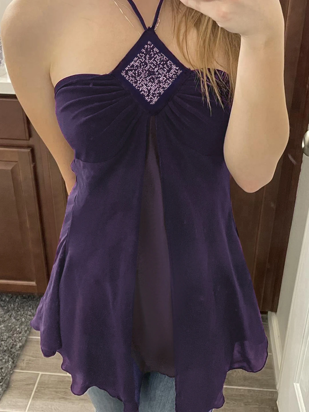 Romore Vintage violet paillettes décoré Me Ne sangle suspendue gilet à la mode Bal Design trajet Sle coupe ample haut pour femme