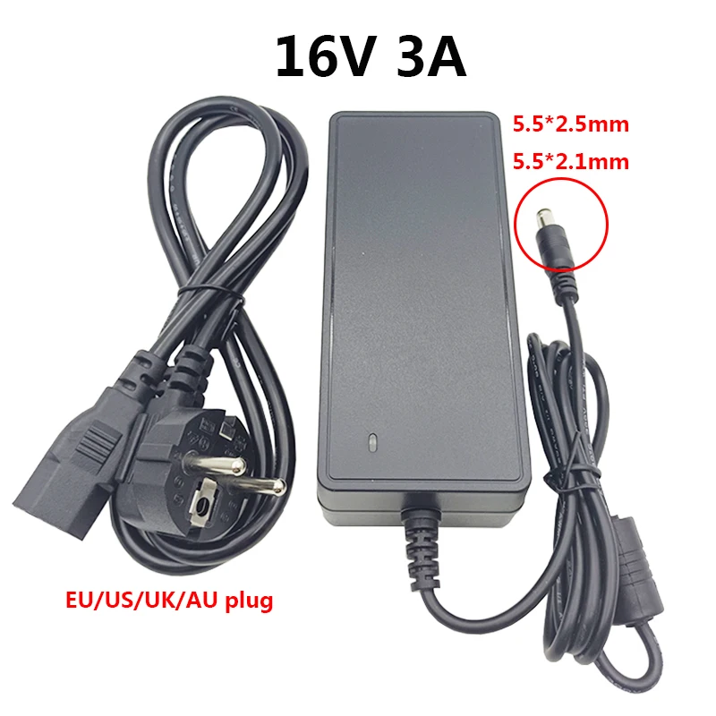 16V3A Universal Power Supply UK AC DC 16v 3A 16 Volt DC Switching Power Supply Adapter 16v Source AU US EU Plug Cable 5.5*2.5mm