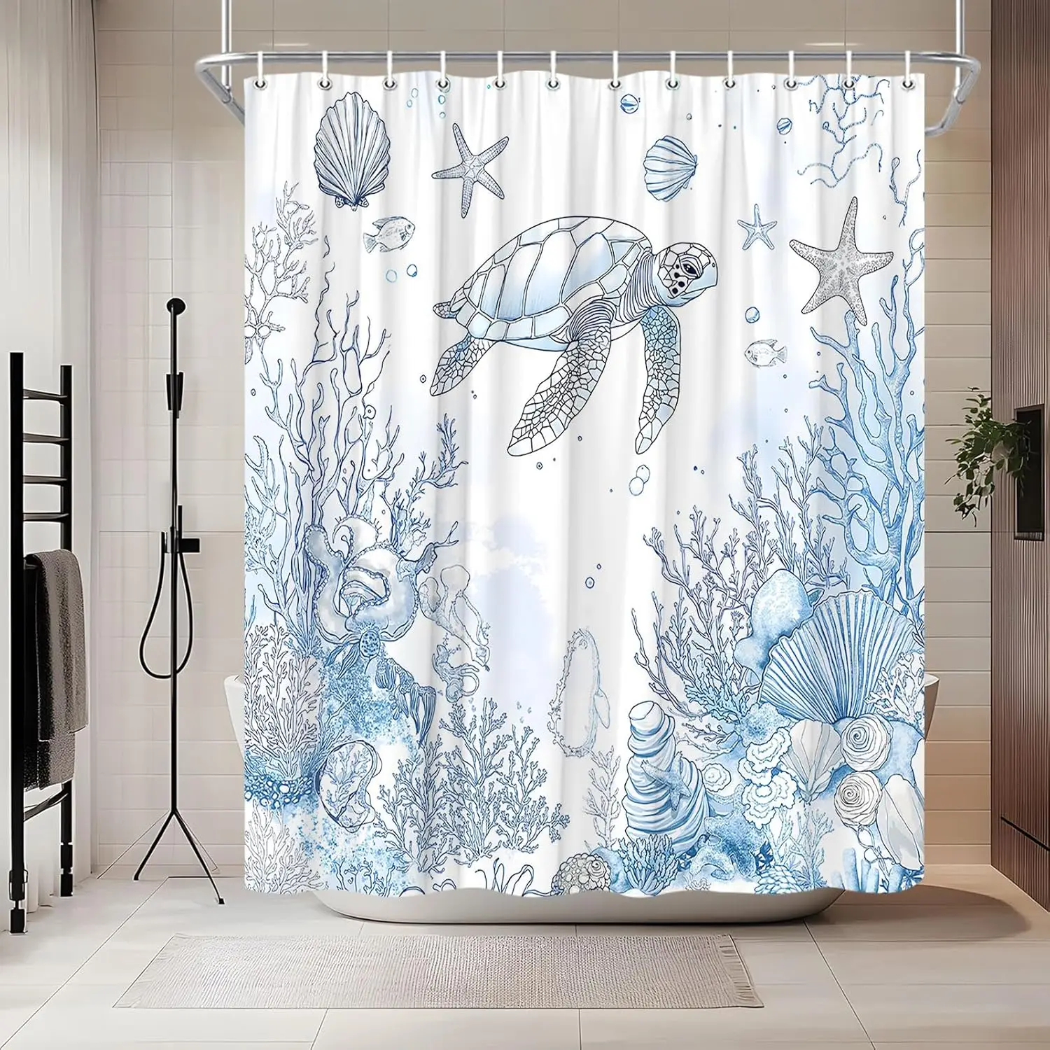 

Морская черепаха, морская занавеска для душа, прибрежное океанское животное, пляж, тропическая морская жизнь, подводная коралловая морская звезда, морские водоросли, ракушка