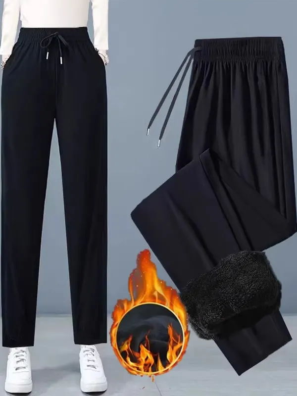 

Высококачественные спортивные брюки на флисовой подкладке для женщин, утепленные, повседневные, прямого кроя, модные, осенне-зимние, с высокой талией, из полиэстера.