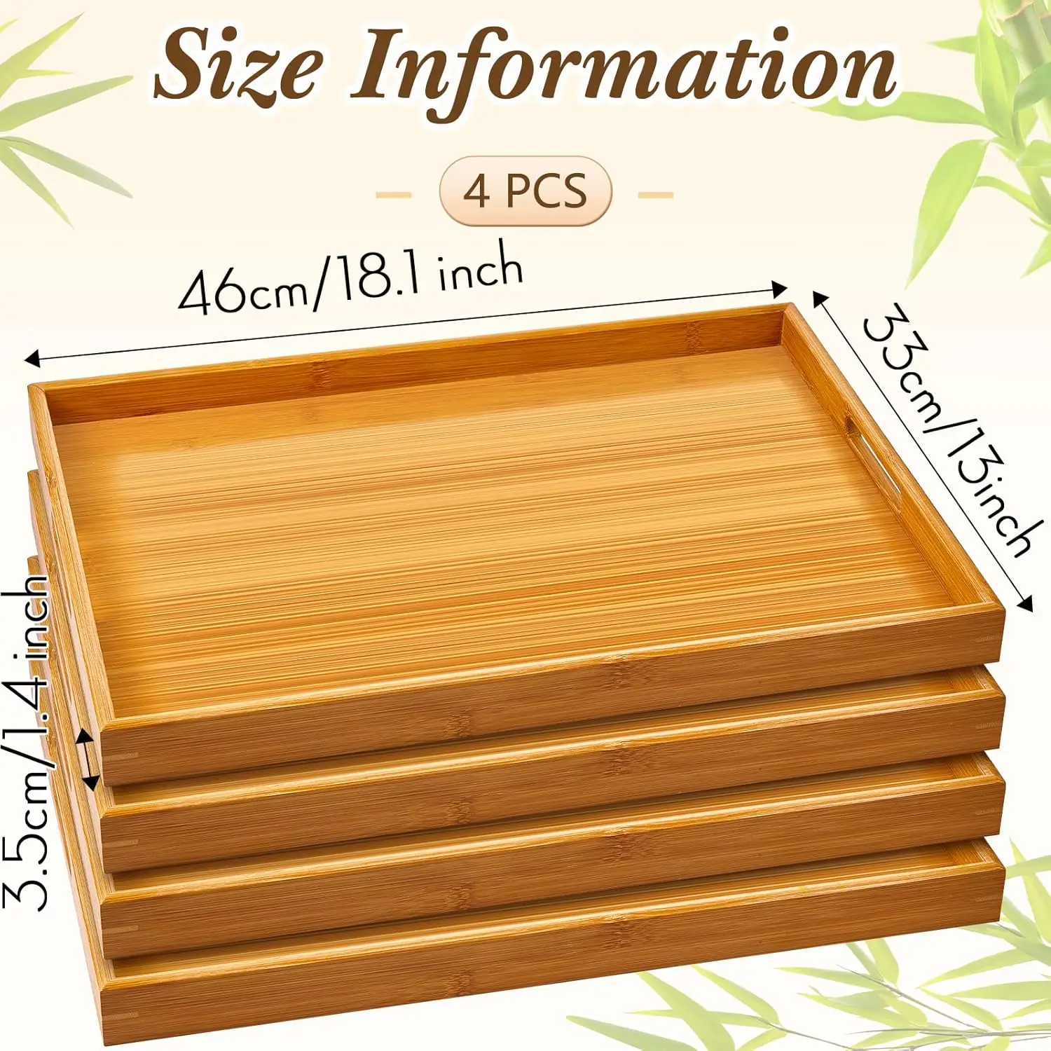 

Geelin 4 Pcs 18 X 13 X 1.4 In Large Bamboo Serving Tray With Handles Rectangular Wooden Breakfast Tray Dinner Tray Decorative