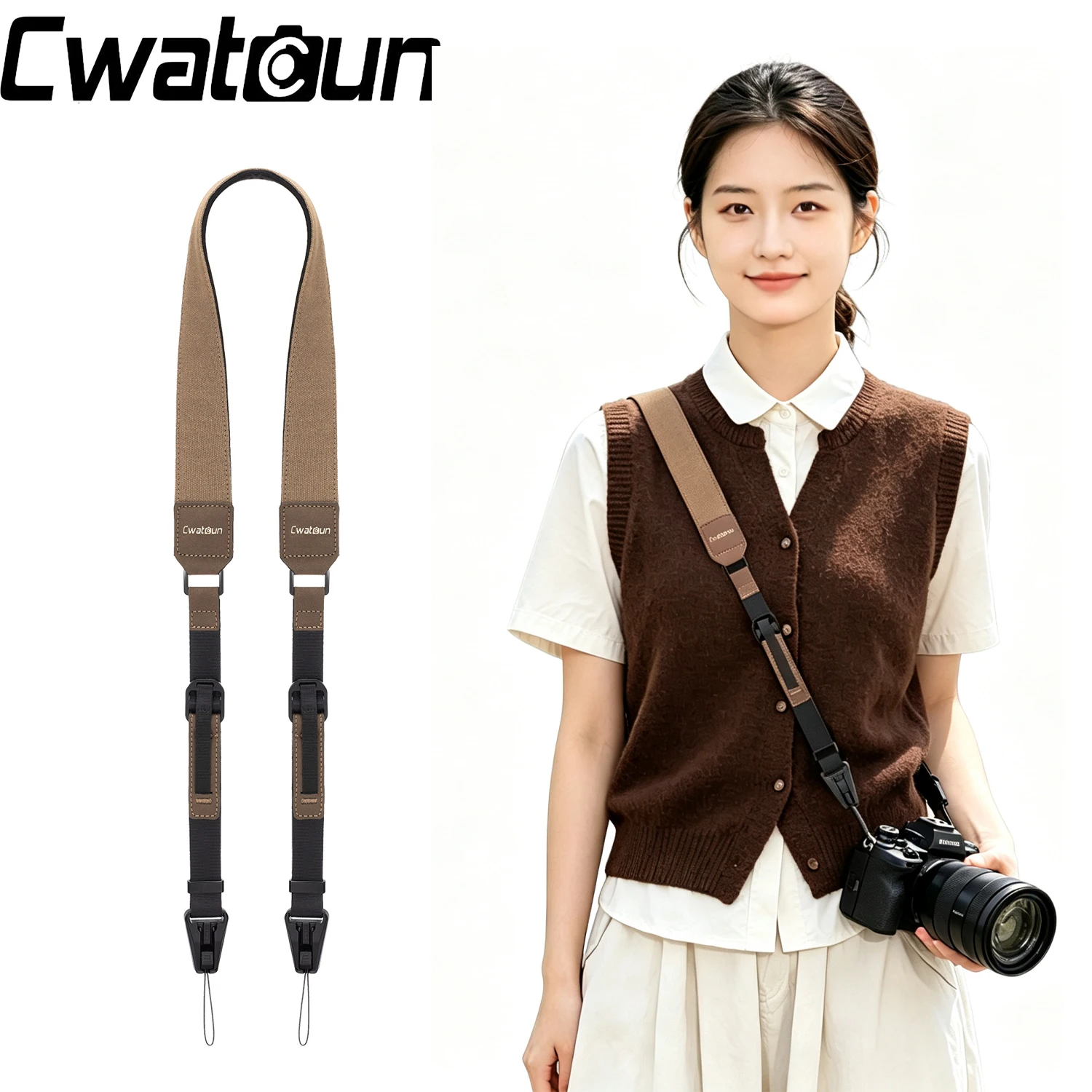 Cwatcun Camera Shoulder Strap Pressure Relief Neck Strap Comfortable Sling for DSLR Mirrorless Cameras for Nikon Canon Sony Fuji