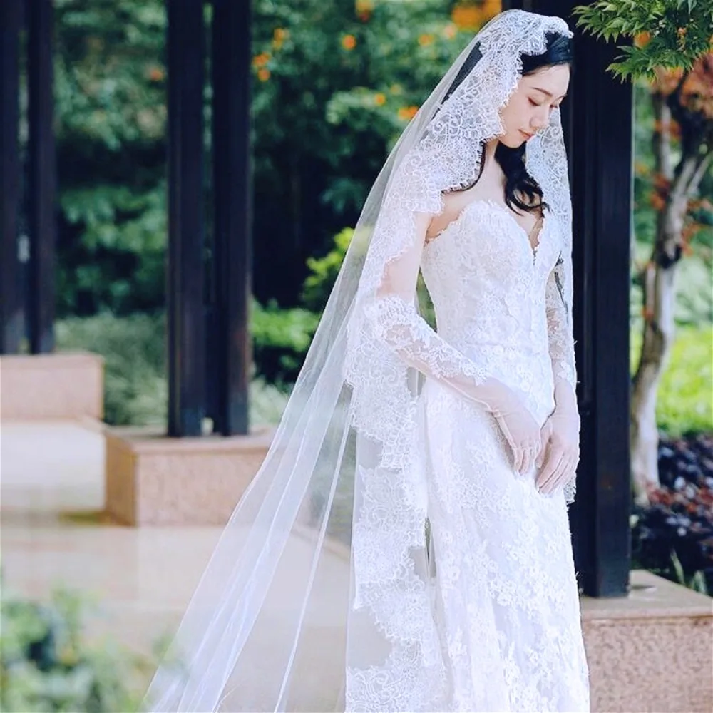 3M Milky White Lace Train Veil with Comb Light Luxury Retro Bridal Wedding Veil for Wedding Dresses Wedding Accessories