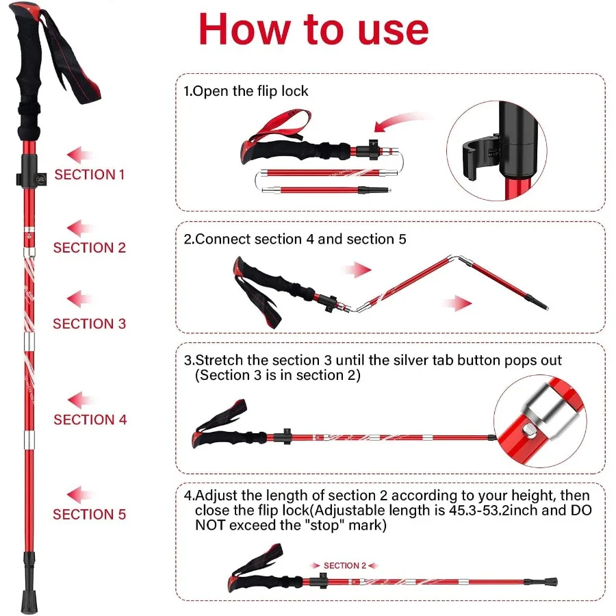 أقطاب المشي لمسافات طويلة للرحلات قابلة للطي من BISINNA - عبوتان من أعواد المشي المصنوعة من الألومنيوم القابلة للطي مع نظام قفل سريع ملحقات 4 فصول Te #5