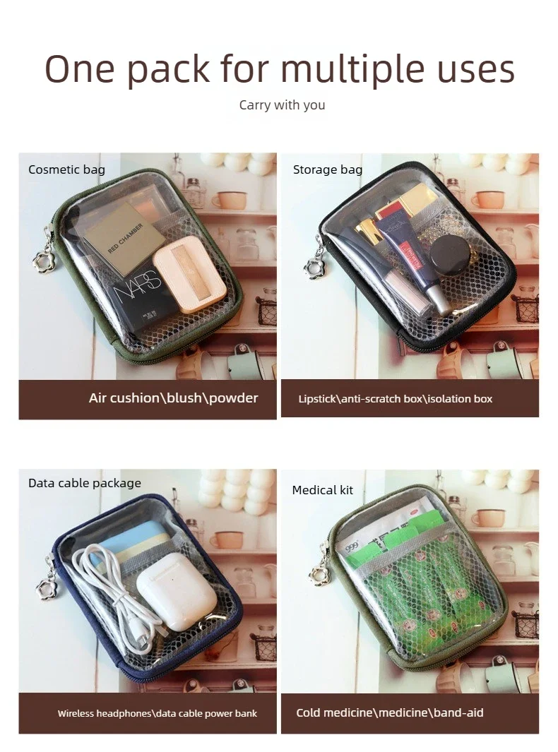 NEUE Tragbare Transparente Lippenstift-Tasche Kosmetik-Organizer Reise-Bluetooth-Kopfhörer Ladekabel-Etui – Detail 4