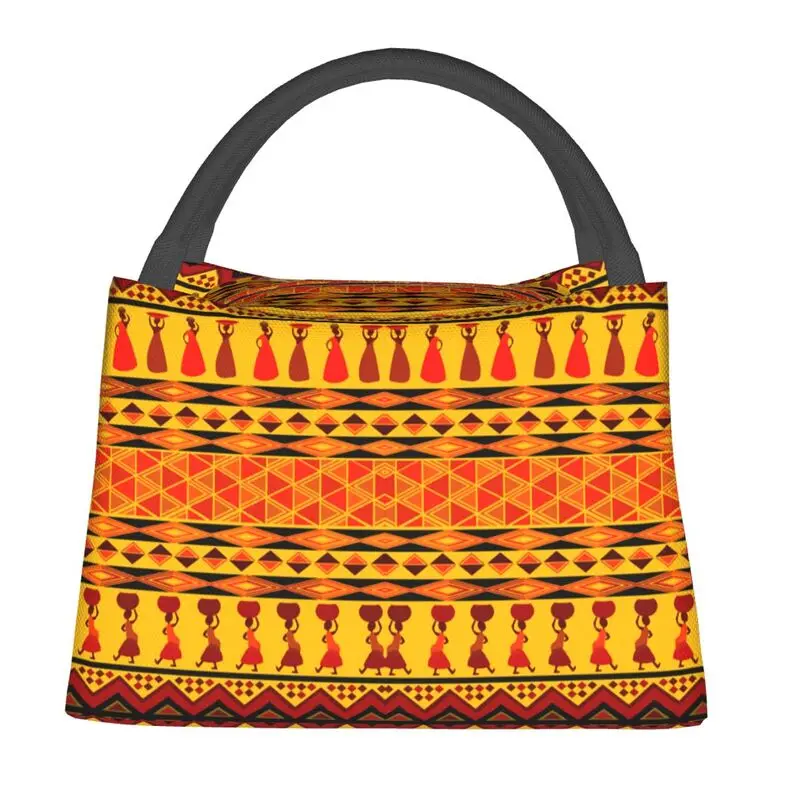 Traditional African Ethnic Design Insulated Lunch Bag for Outdoor Picnic Africa Tribal Art Thermal Cooler Lunch Box Women