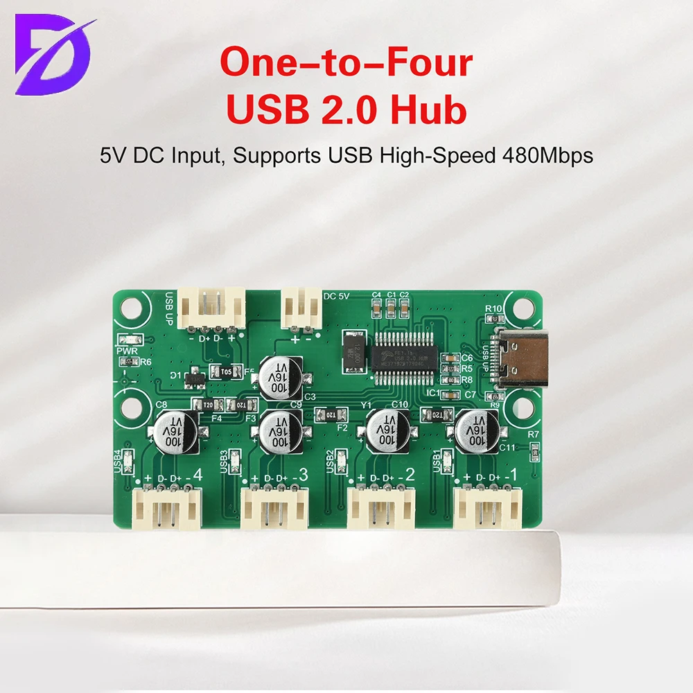DC 5V 1-to-4 Port USB 2.0 Hub with XH2.54 PH2.0 Interface and Independent Power Supply LED Connection Indicator