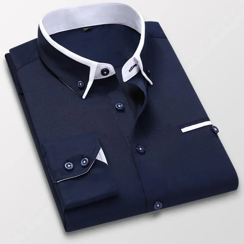 4xl Hot Heren Zomer Casual Katoenen Shirts Met Lange Mouwen/Man Slim Fit 2024 Lente Revers Zakelijk Overhemd Tops Merkkleding