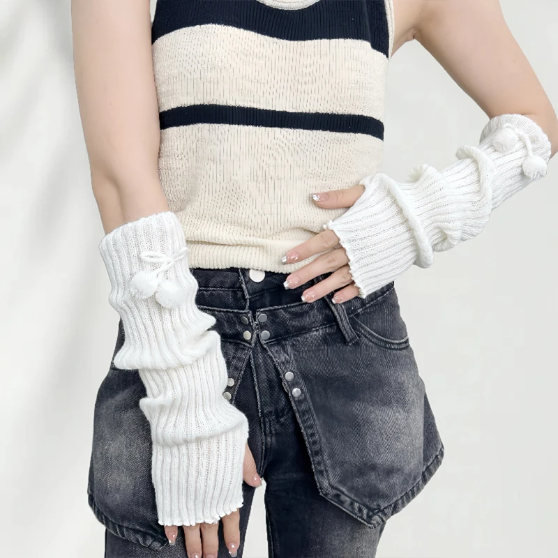 Arm Sleeves Sweet  Long Wrist Gloves Arm Warmers False Sleeves Knitted Gloves Finger Sleeves Cover Black White Half Finger Glove