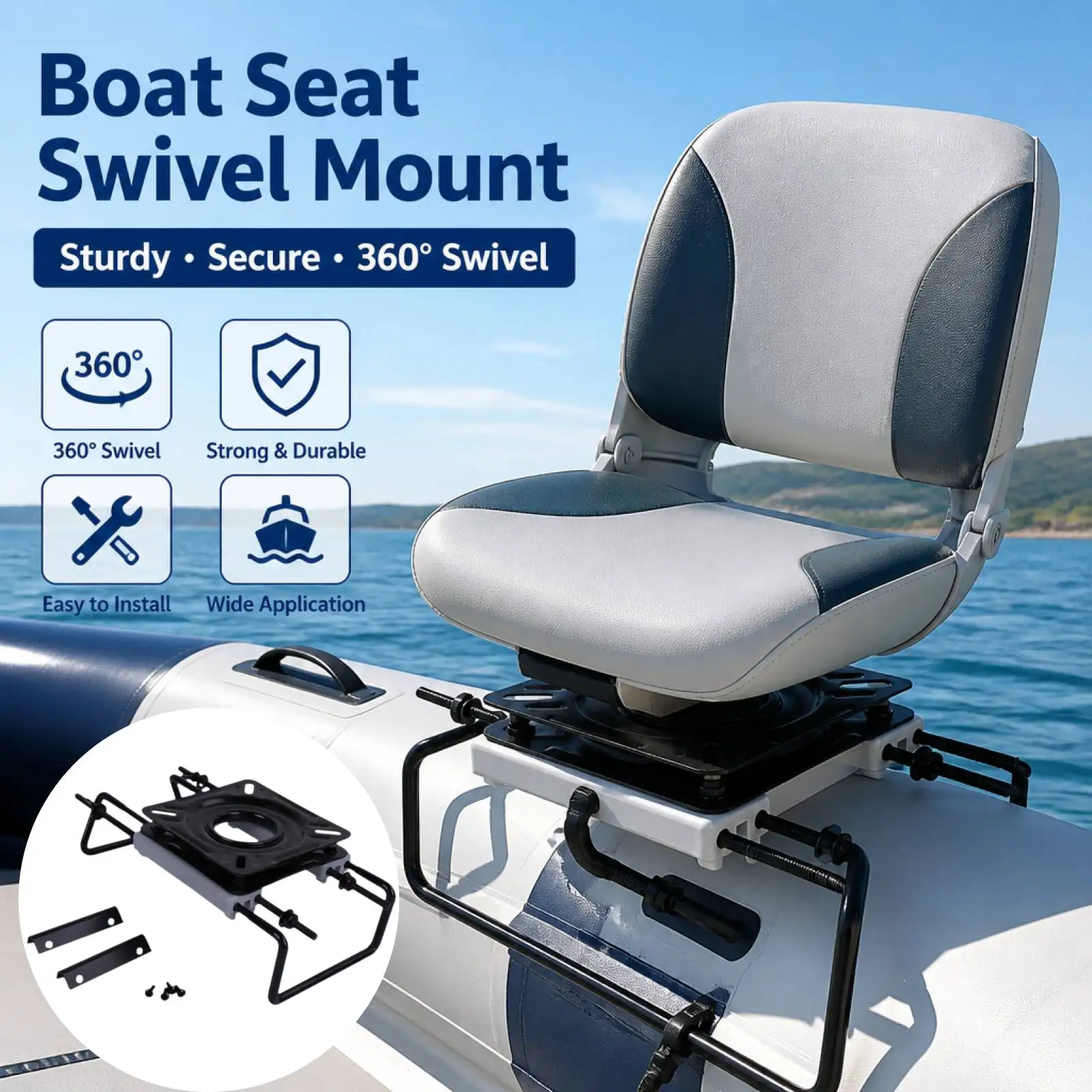 Boat Seat Swivel Base Mount Rotating Boat Chair Base Portable 360 Degree Rotatable for Inflatable Boats Outdoor Speedboats