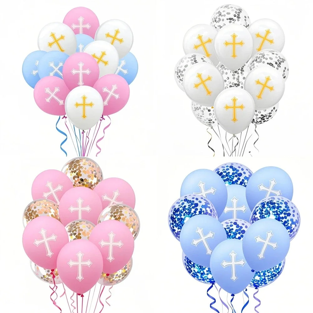 12 Stück rosa blaue Kreuz-Jumbo-Ballons für Taufe, Erstkommunion, Party-Dekoration für Jungen und Mädchen, Sternballon, Babyparty, Geburtstag, Taufe – Detail 2