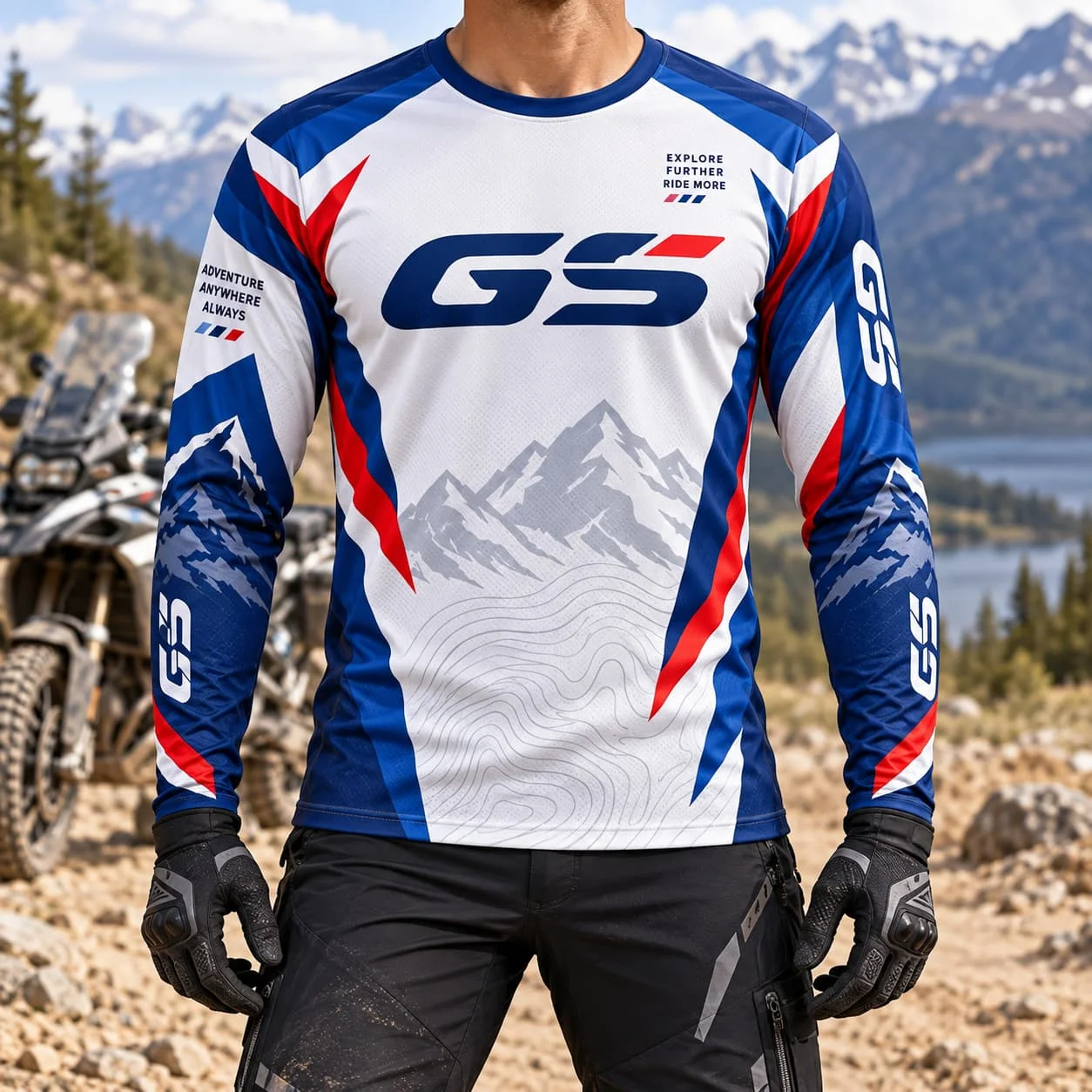 GS Adventure Men T Shirt  Long Sleeve Motorcycle Jersey Navy Green Graphic Off Road Riding Top Outdoor Travel Wear Men Women