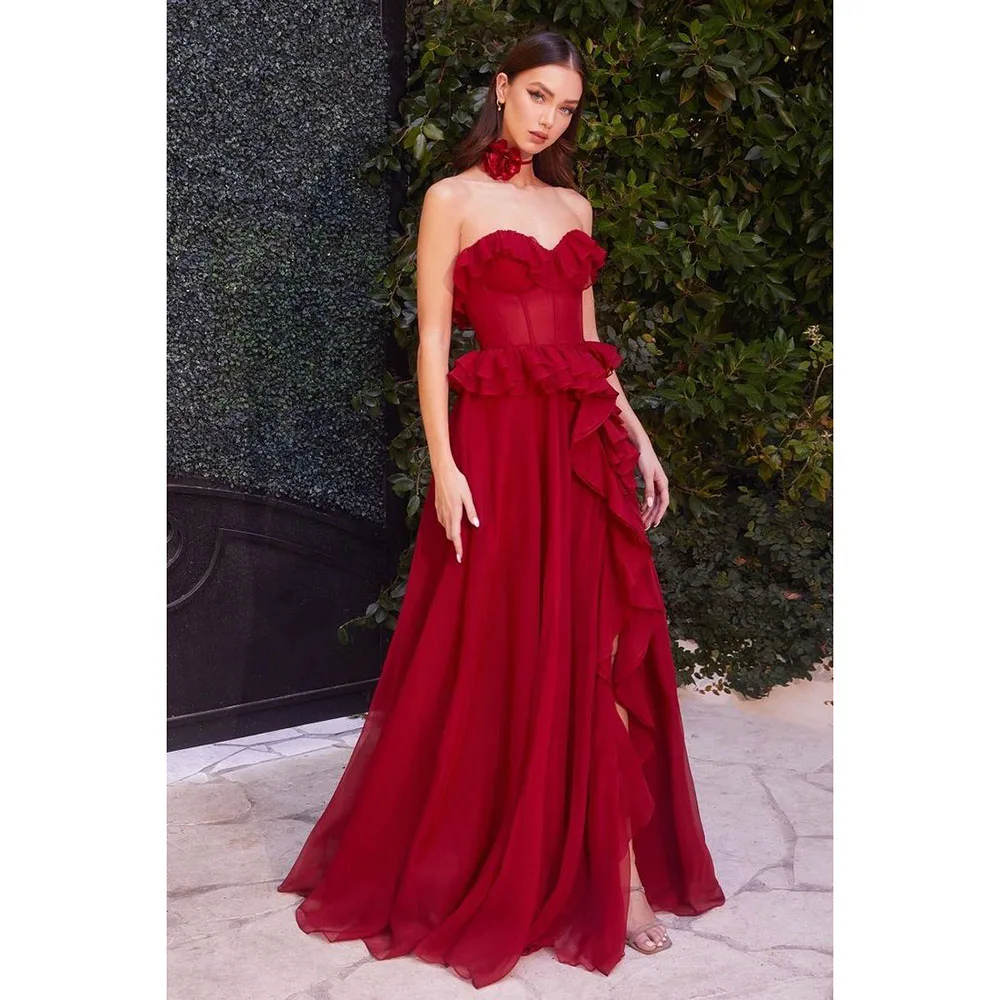 Requintado rosa vermelho feminino vestidos de baile querida sem mangas a linha até o chão alta qualidade bonito inteligente vestidos de festa à noite