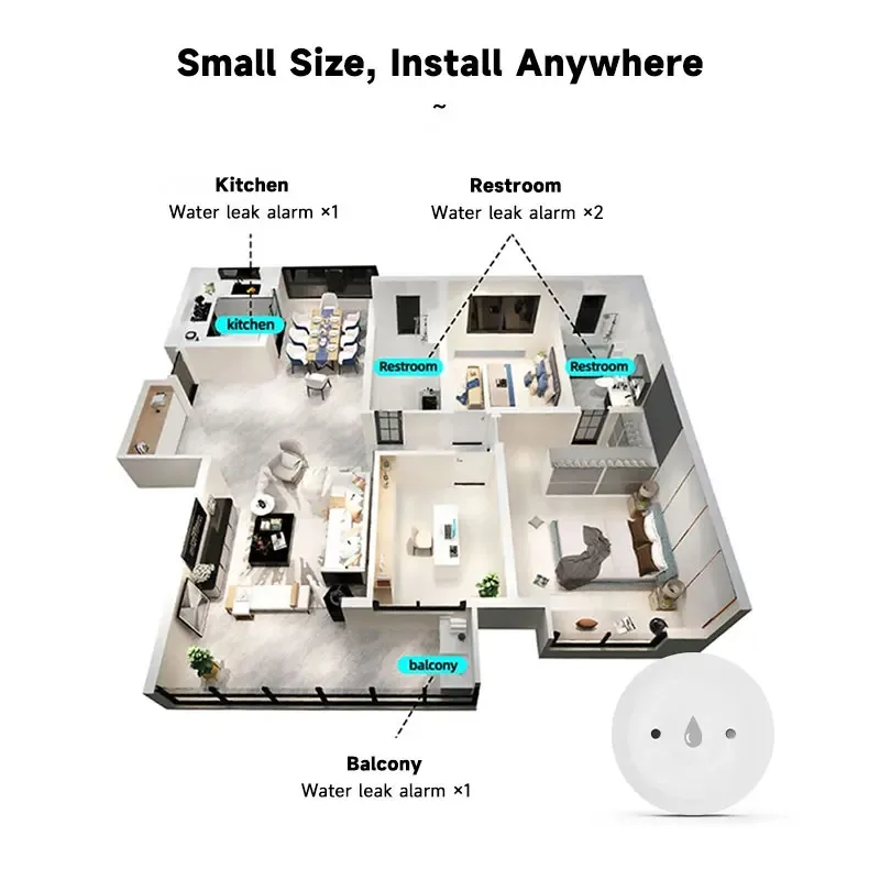 Zigbee Water Sensor Flood Leak Detector App Remote Monitoring for Kitchen/Bathroom Support Home Assistant Zigbee Gateway - Image 6