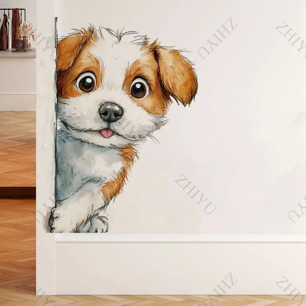 ZHIYU Creative Animal Dog Background Sticker, Adorable Bathroom Decor, Wall Self-Adhesive Art, Bathroom Decor