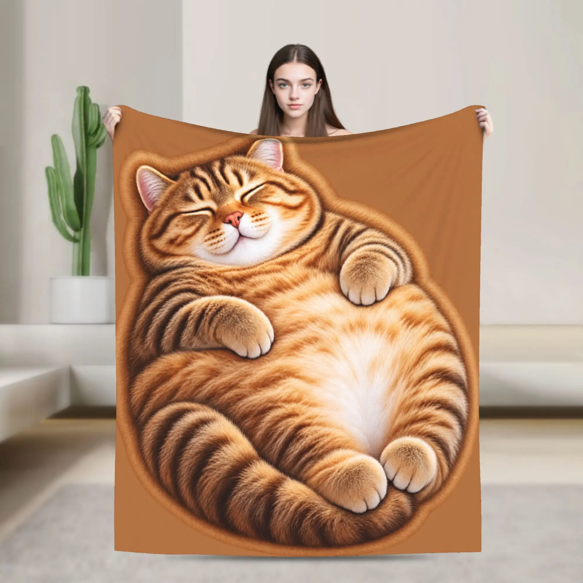 Fat Cat Lying Down 3D Flat Printing Blanket Quality Warm  Throw Blanket Winter Kids Living Room Funny Bedspread