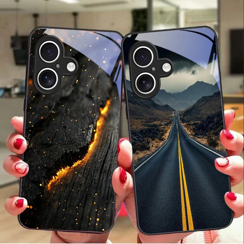 

High Mountain Flow For Apple IPhone 16E 16 E 11 13 15 P Ro 14 Pro Max 12 Mini 7 8 Plus XR X XS Black Tempered Glass Phone Case