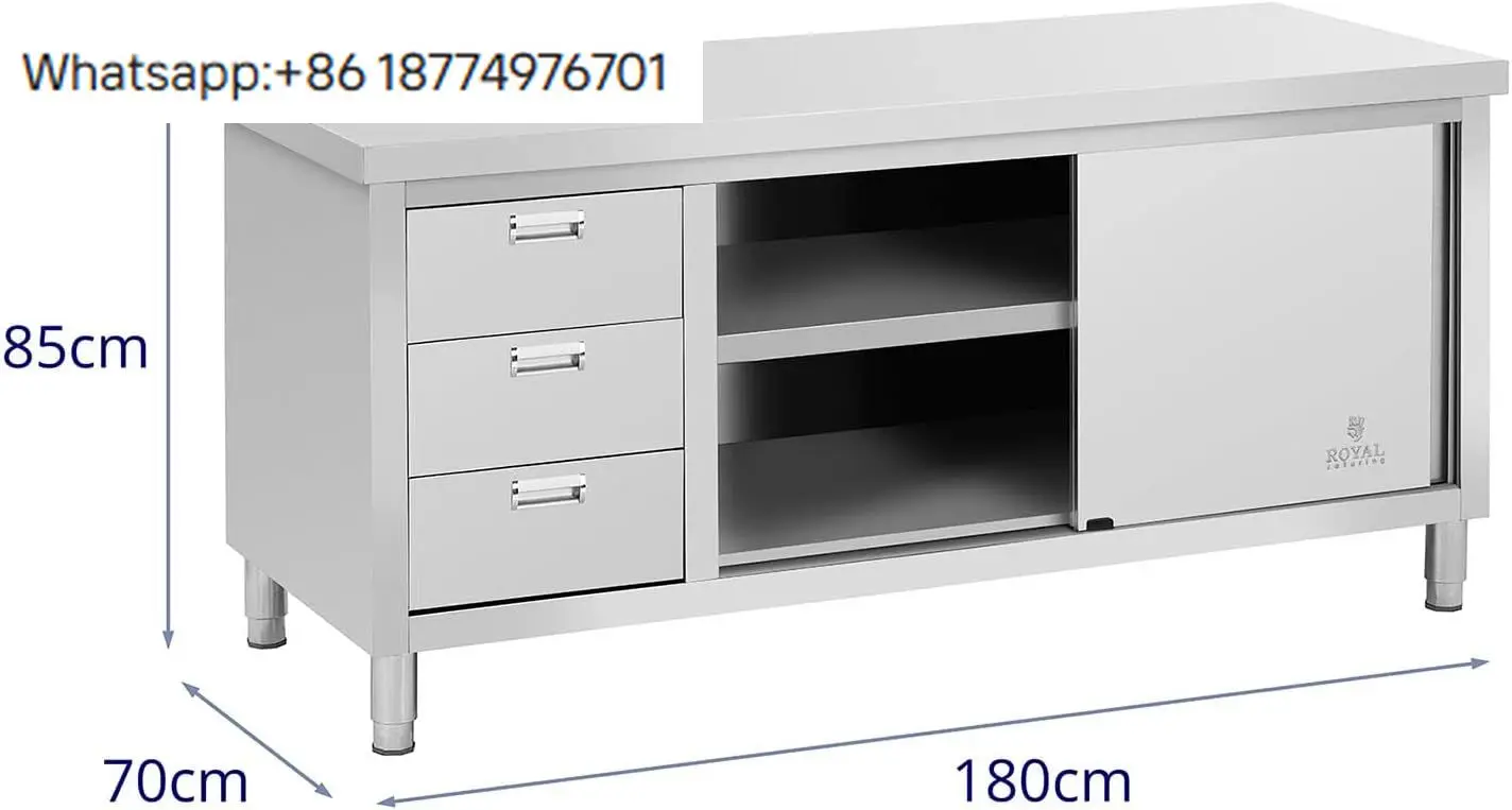 

Оптовая продажа от производителя: Современный кухонный рабочий шкаф из нержавеющей стали для кейтеринга, 180x70x85 см, нагрузка до 500 кг, 3 выдвижных ящика
