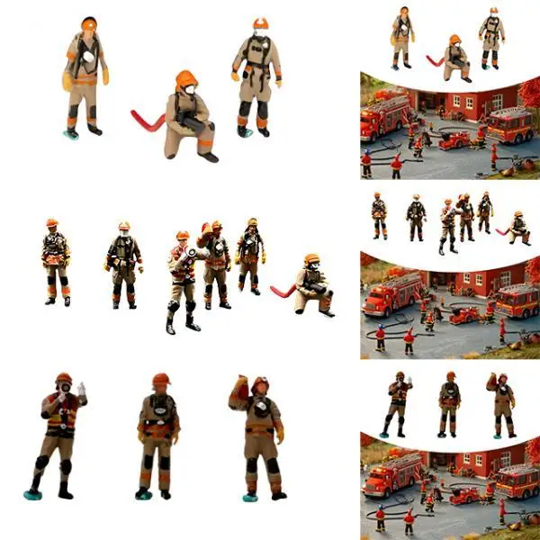 1/64 Scale Firefighter Figure Mini Hand Painted Diorama Action Figures Tiny People Model for Micro Landscapes Decor Accessories
