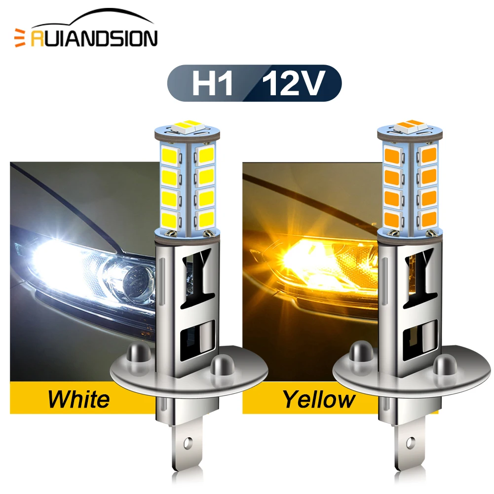 RUIANDSION Super Bright 2x H1 LED H3 LED Bulb DC12V Car Headlight Fog Light Bulbs Auto Driving Running Lamps White Yellow