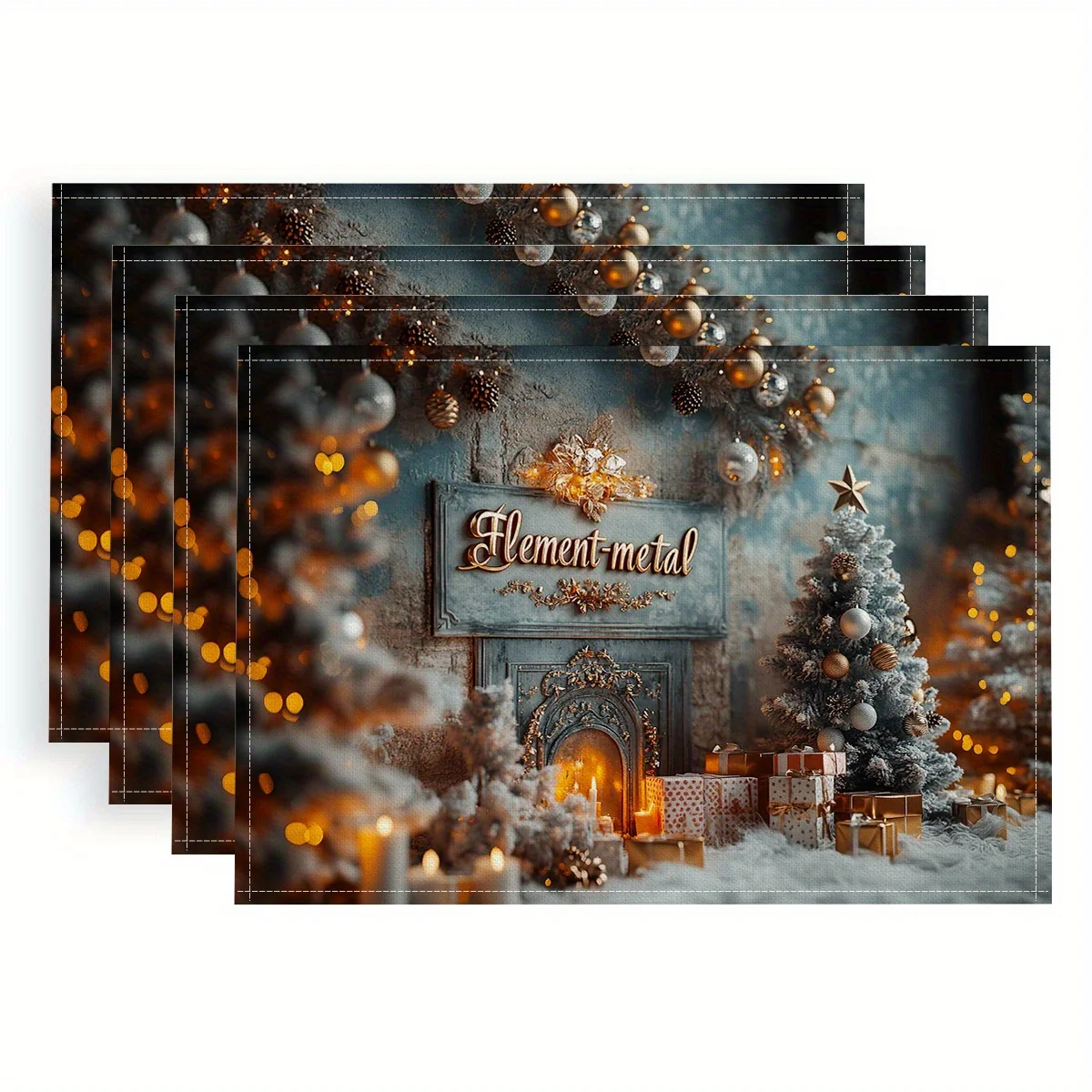 4pcs holiday Christmas Tree Placemats - Polyester, Digital Print, Hand Washable, 18x12 Inches, Snowy Scene