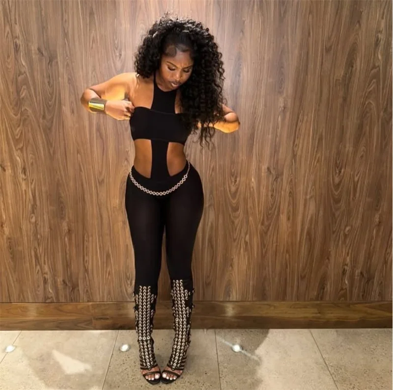 Sexy Strapless Crop Top Halter Slim Tight Pants 2 Piece Set Woman Sleeveless Backless Clothes Summer Women Streetwear