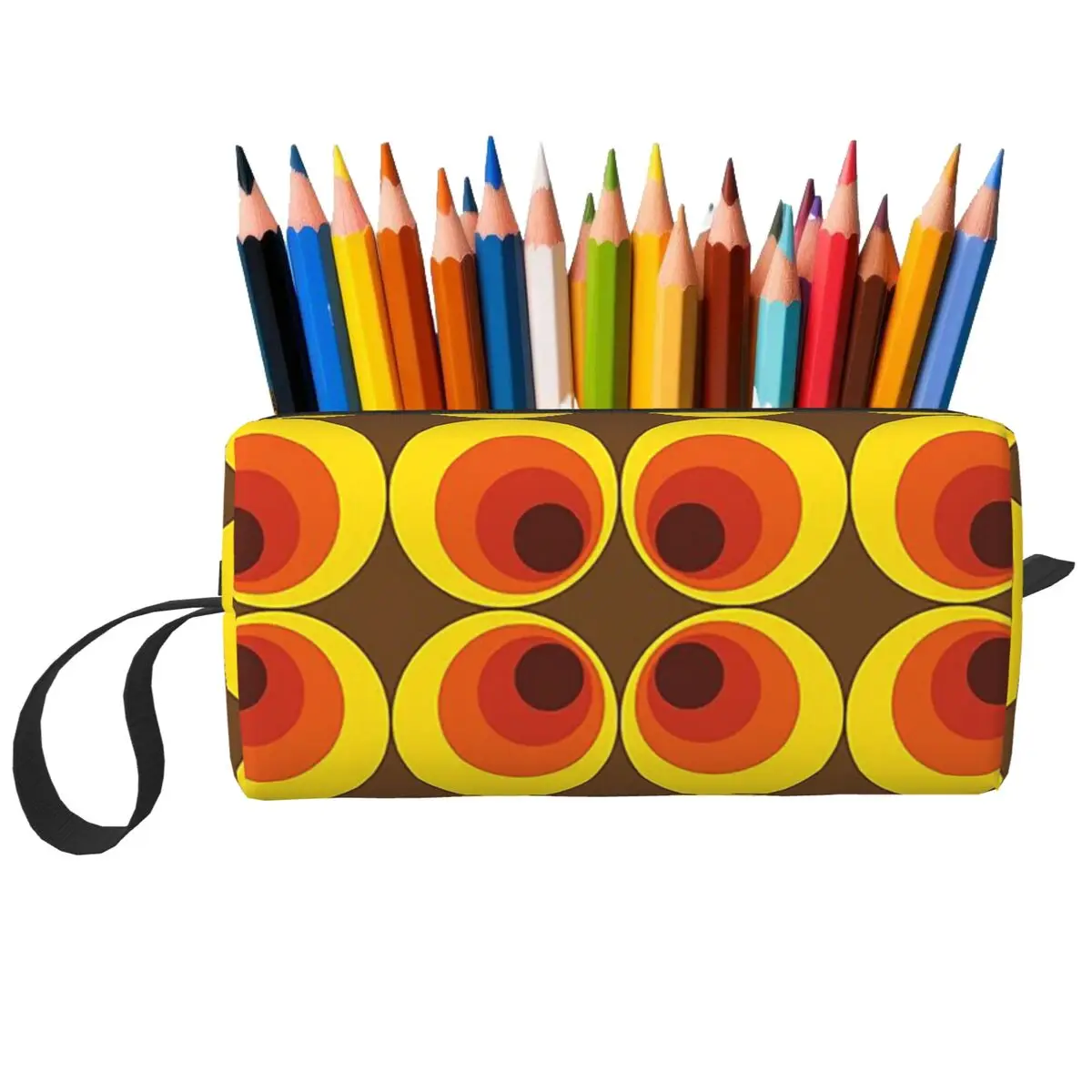 70s, 80s Funky Vintage Circle Pattern Makeup Bag Cosmetic Organizer Toiletry Cosmetic Bag for Women Beauty Travel Pencil Case