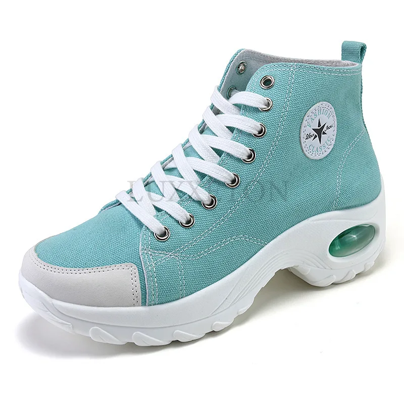 Air Cushion Canvas High Top Thick Sole Height Increasing Women Shoes for Casual Comfort Cushioning Fashionable Couple Board Shoe