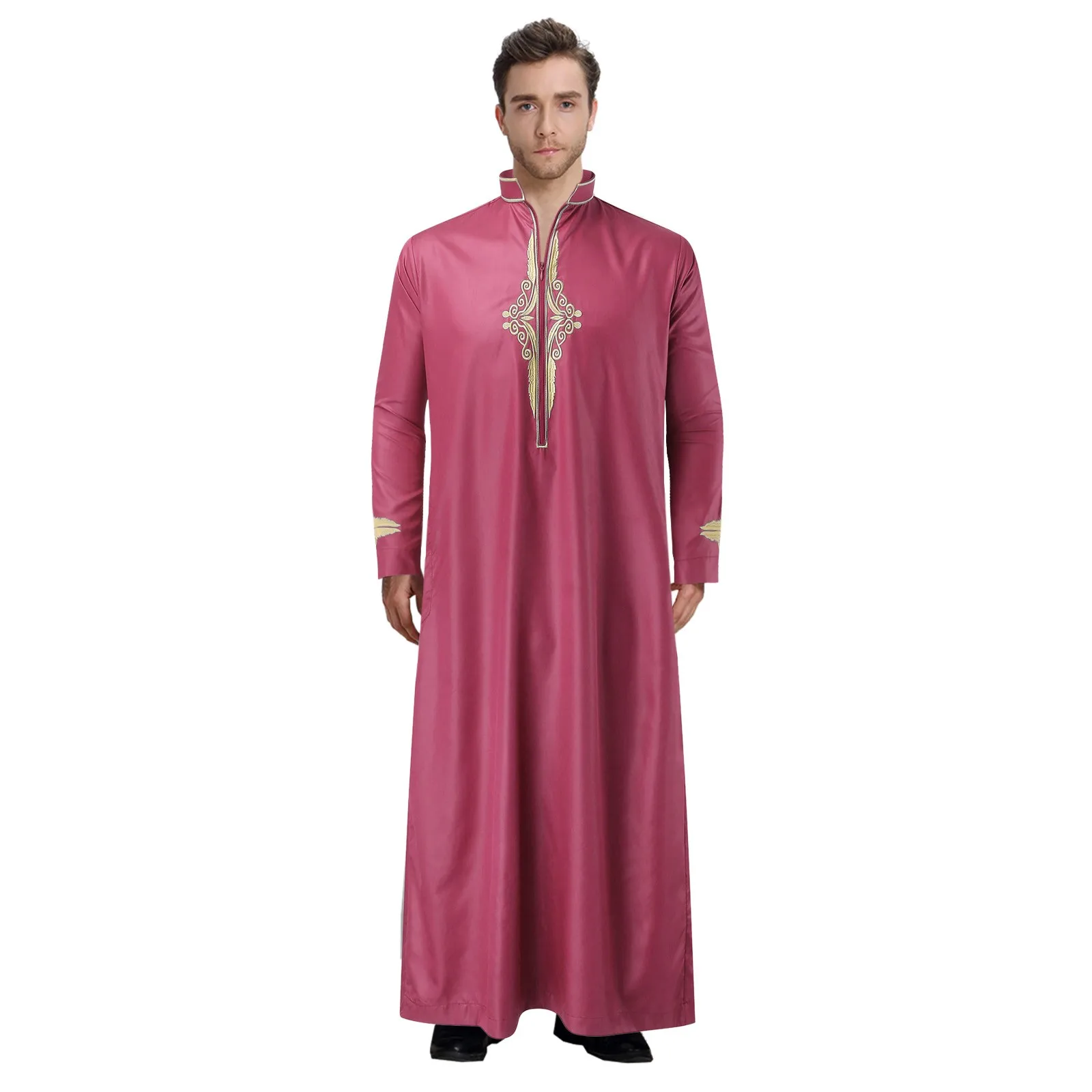 Bata de cuello alto de moda islámica musulmana para hombres, Oriente Medio, Turquía, Thobe Jubba, Arabia Saudita, Dubai, kaftanes diarios de Color sólido, nuevo