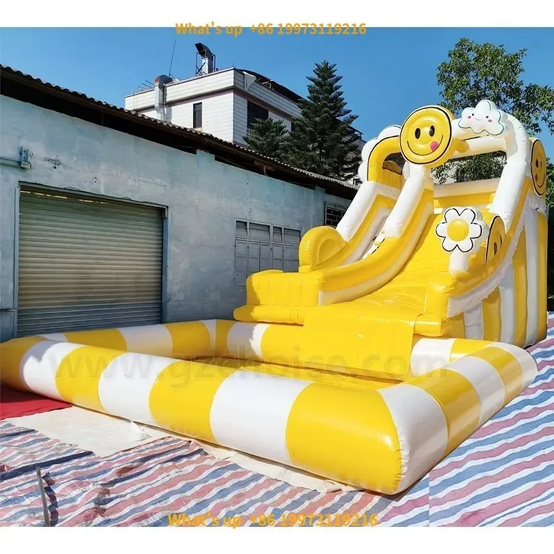 2026 Outdoor Party Playground Backyards Smile Style Slides Removable Kids Swimming Pool Inflatable Adult Size Water Pool Slide