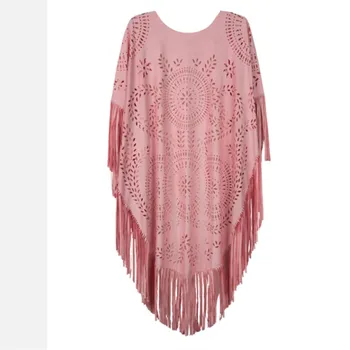 Camel Suede Floral Hollow Out Fringe Tassel Shawl Women Vintage Capes Ponchos Autumn Bohemian Cardigan Cloak Boho Capes 3