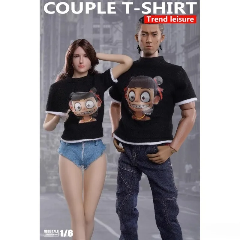 

AS-050&052 1/6 Scale Male/female Lovely Cartoon Nezha Print Pattern T-shirt Tops Model for 12" Toy Figures PH Strong Body