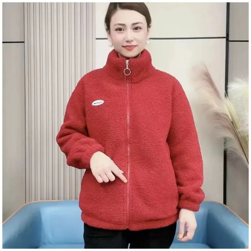 New Winter Stand-up Collar and Fleece Warm Cotton-padded Jacket for Women Fashionable Stylish, Loose and Warm Sheepskin Coat
