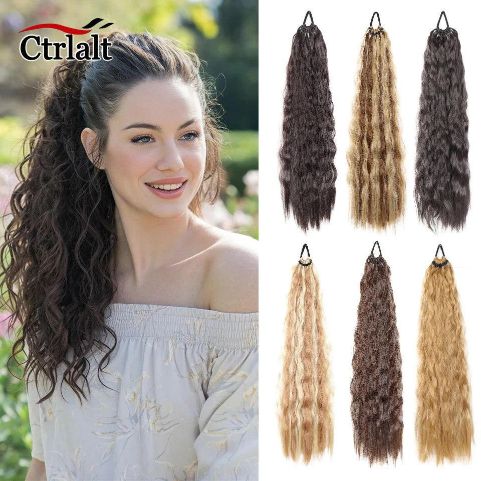 

Long Straight Ponytail Extensions Synthetic Black Brown Golden Natural Braided Ponytail Rubber Band Hairpiece For Women
