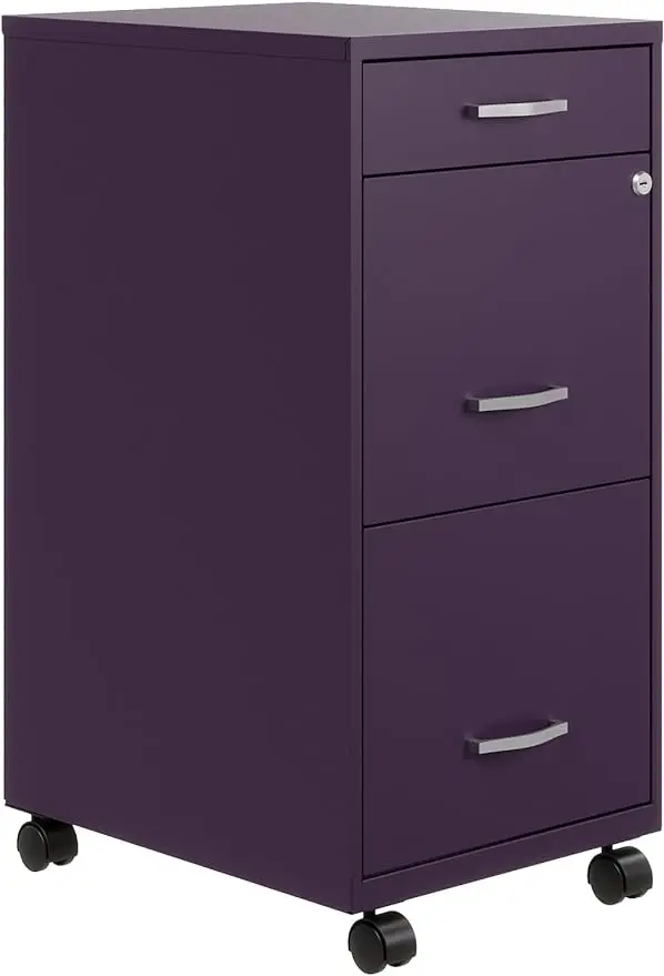 

Industries Space Solutions 18" D 3 Drawer Mobile Metal File Lockable Rectangular Modern Cabinet Midnight Purple Office