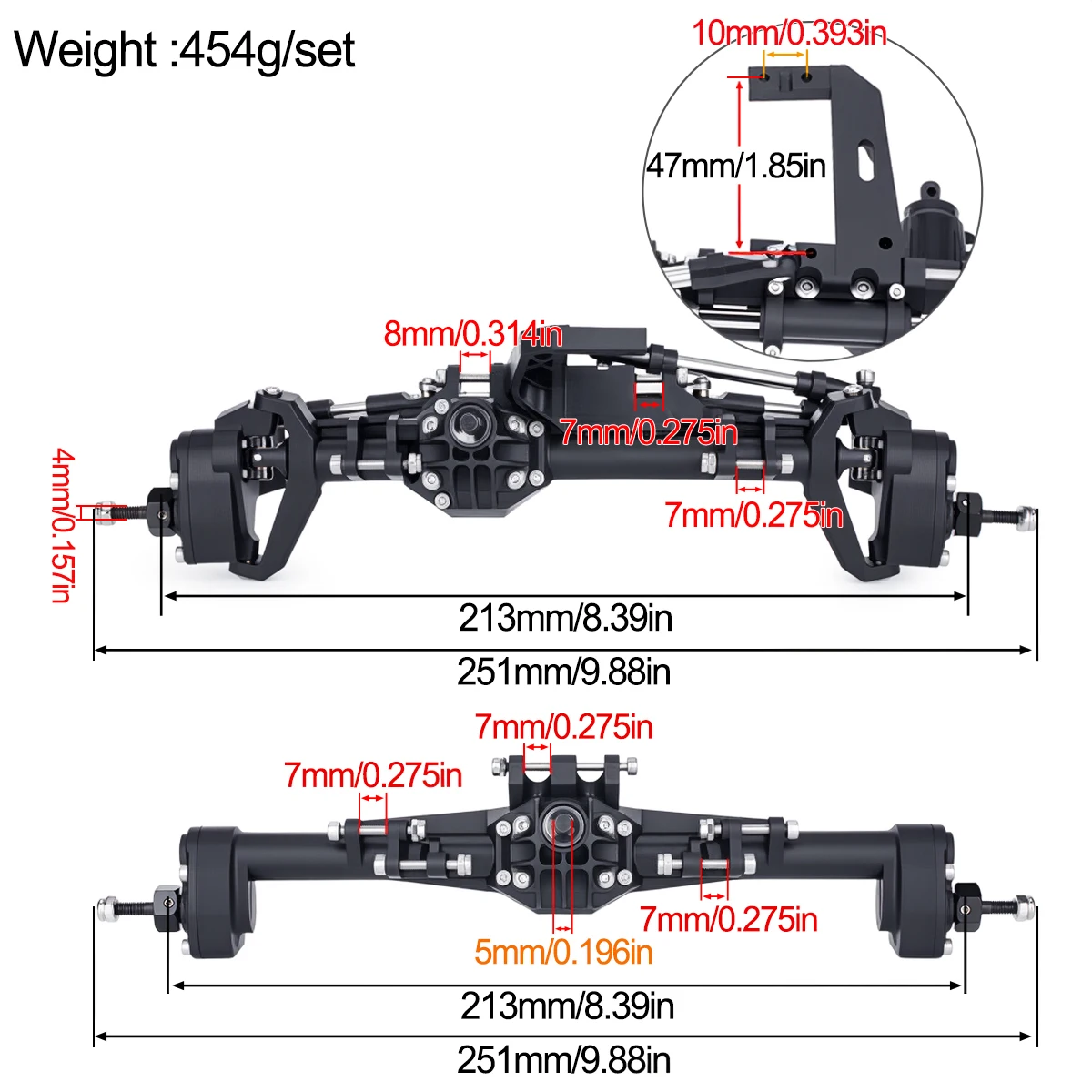 Plastic Complete Front Rear Portal Axle Set for Vanquish H10 1/10 – Fits H10 Optic RC Crawler Upgrades