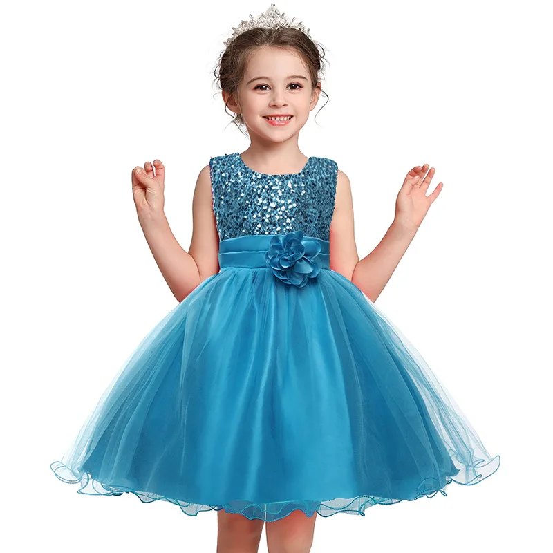 Girl's Sequin Flower Princess Skirt 3-12 Years Old Fashion Bow Mesh Skirt Birthday Banquet Wedding Flower Child Performance Clot