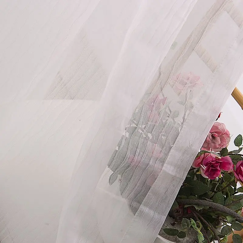 Geometric Floral Luxury Tulle Sheer Window Curtains Pencil Pleat Grommet Top for Living Bedroom European Style